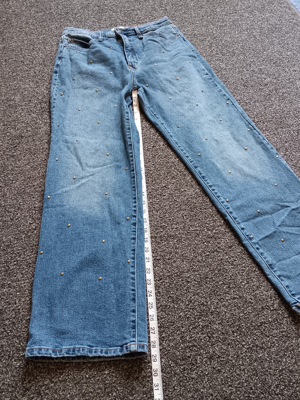Jessica Simpson Zinnia Wide Leg Boyfriend  Blue Studded Denim Jeans Womens 4 - Picture 5 of 13
